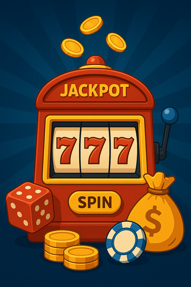 Slotmachine met jackpot, dobbelstenen en munten als symbool voor winstkansen bij Wbetz Casino